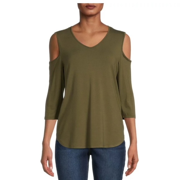 💜5/$25💜XL Suede Cold Shoulder Top. - Picture 2 of 8